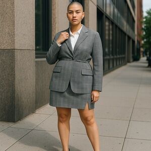 Cato | Plus Size Houndstooth Plaid Tie Waist Blazer & Skirt Various Sizes